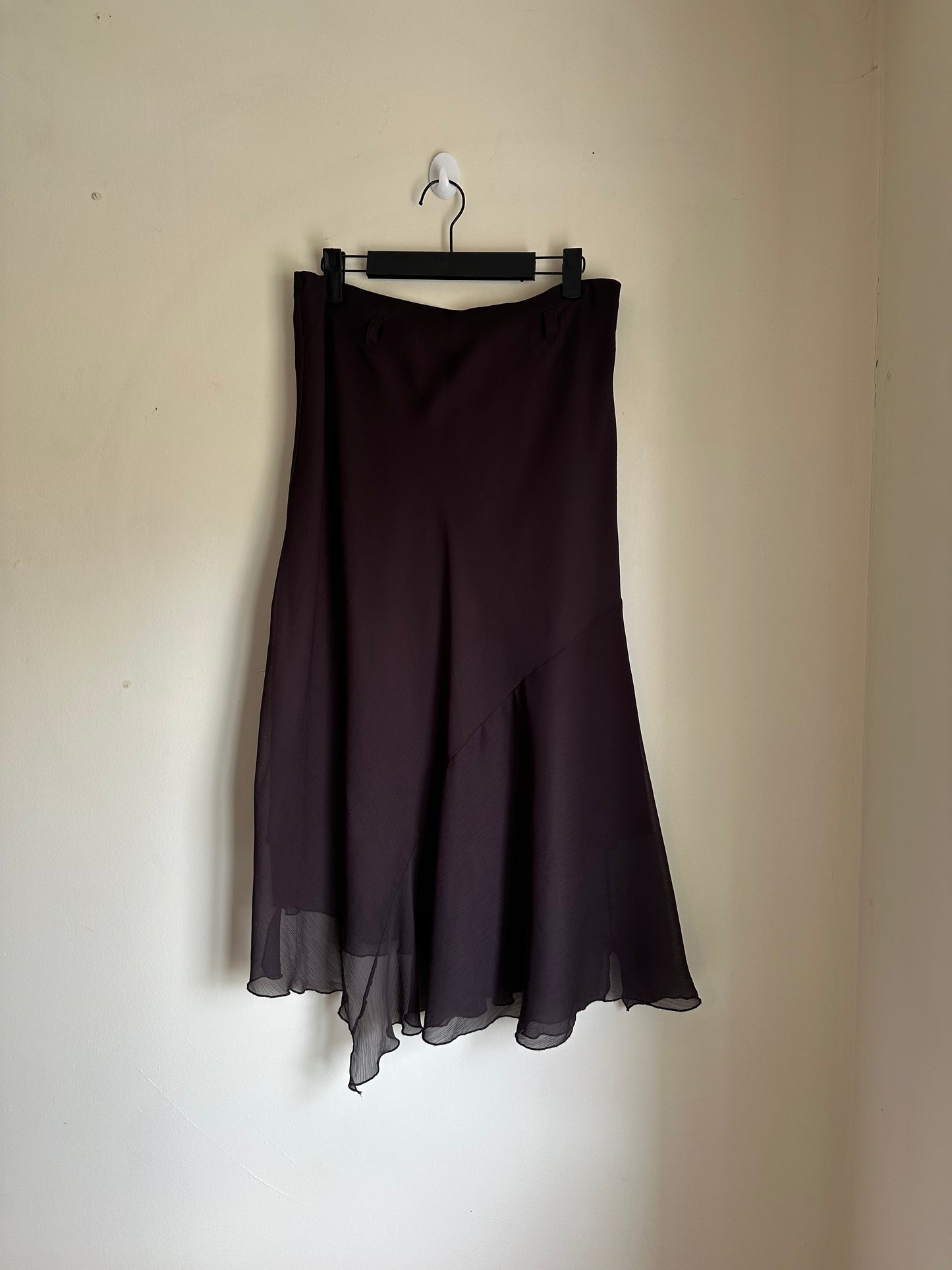 Sheer asymmetrical midi skirt