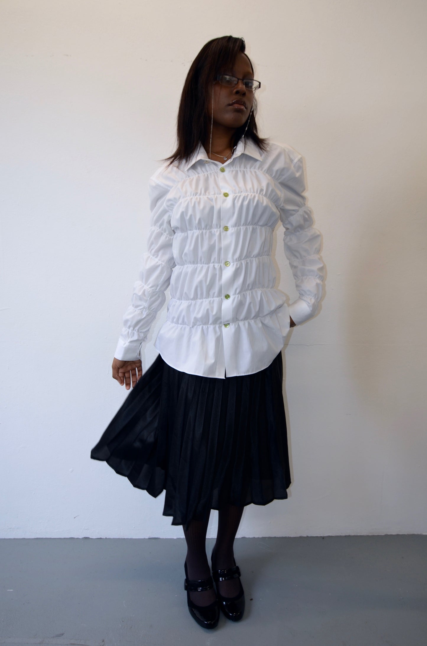BETSY Shirt // WHITE Bubble Rouched